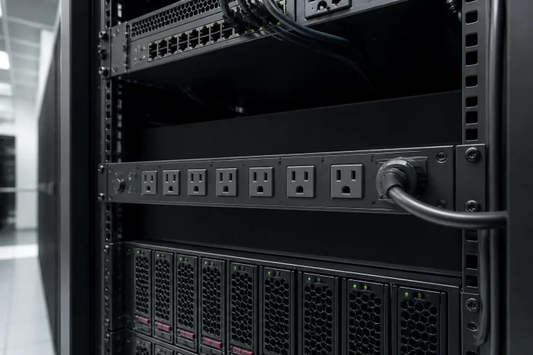 Server rack with power strip
